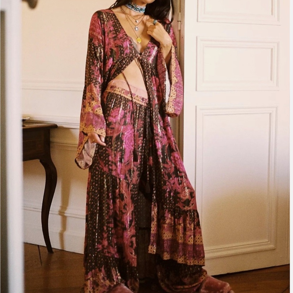 Free People $168 Antoinette Kimono Robe Size S Vintage-Inspired Floral Boho Chic